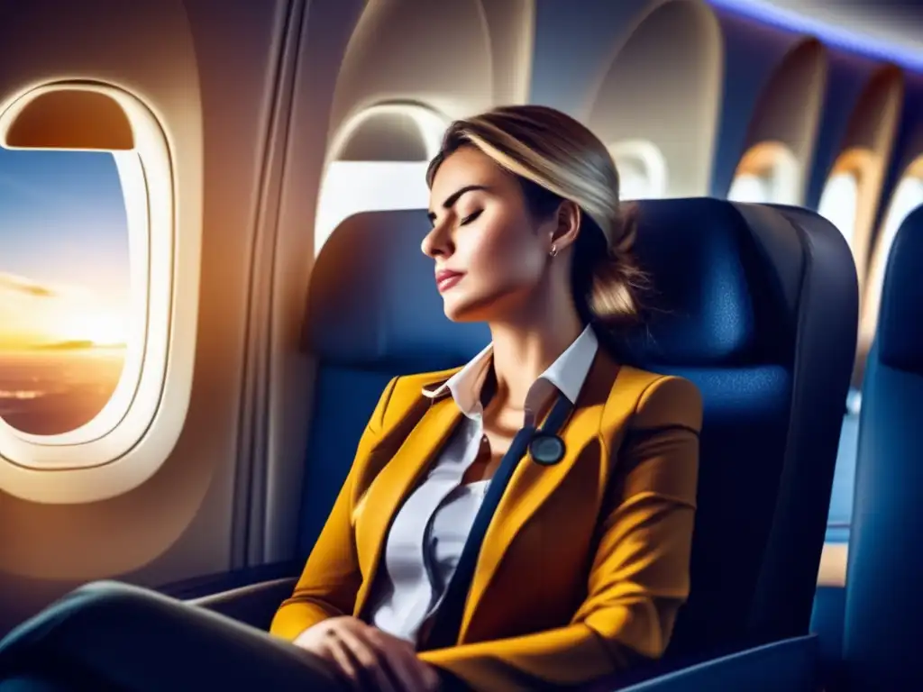 Viajero cansado en avión, lidiando con jet lag - Estrategias para manejar la fatiga en viajes