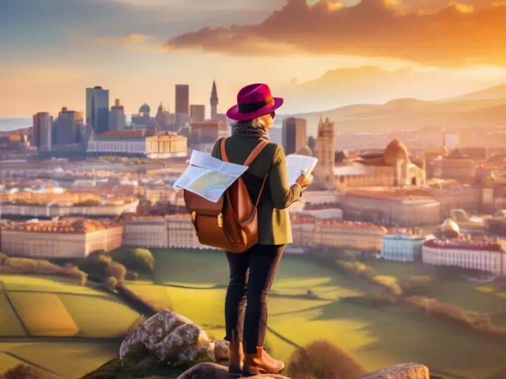 Viajero conquistando el mundo Viajero explorando ciudad con consejos para viajes seguros y enriquecedores