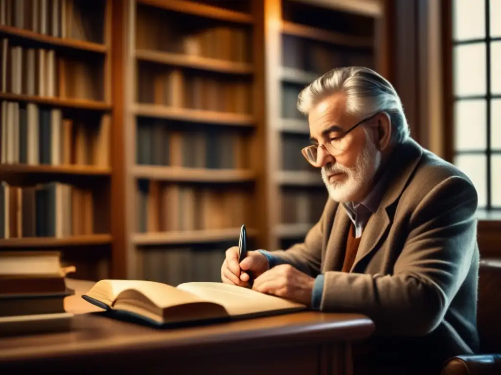 Viajero explorando historia familiar Un viajero maduro explorando libros de genealogía en una biblioteca acogedora