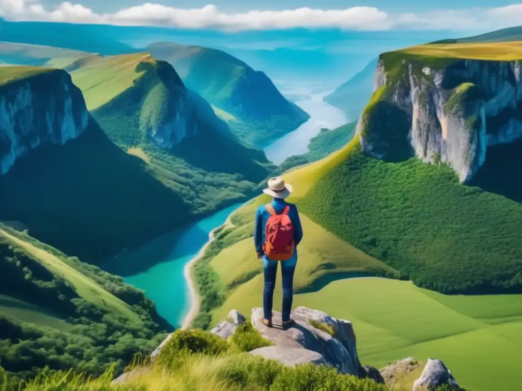Viajero empoderado en majestuoso paisaje Viajero maduro en acantilado, paisaje inspirador - Testimonios viajeros maduros superación