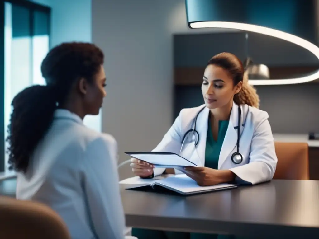 Viajero en consulta médica moderna Viajero en consulta médica moderna, rodeado de equipos y tecnología médica