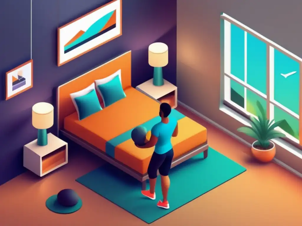 Fit traveler doing isometric exercises in hotel room Viajero maduro haciendo ejercicios isométricos en habitación de hotel compacta y moderna
