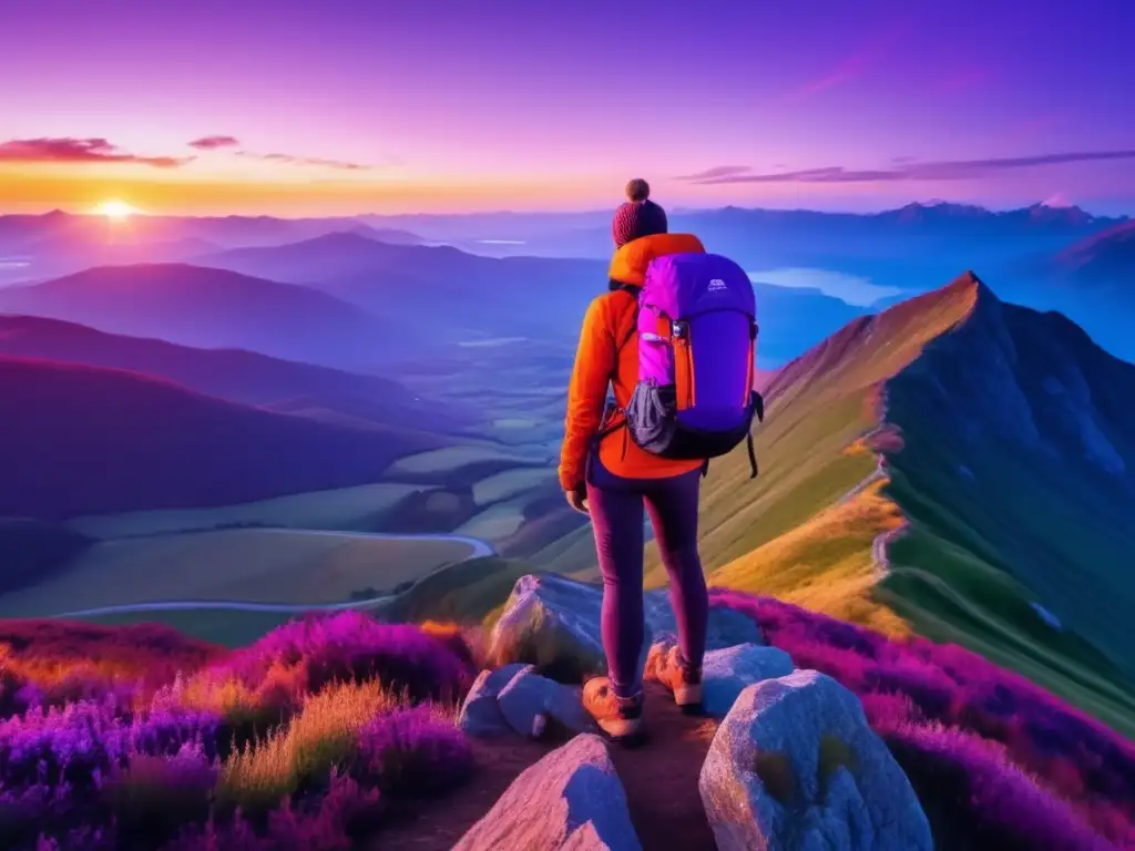Traveler embracing the beauty of nature Viajero en la cima de una montaña con actitud positiva (110 caracteres)