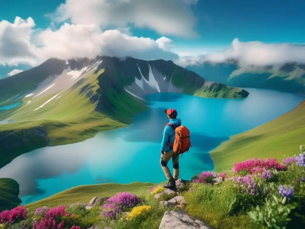 Viajero en la montaña rodeado de naturaleza Consejos para viajar de forma segura y saludable ante el cambio climático