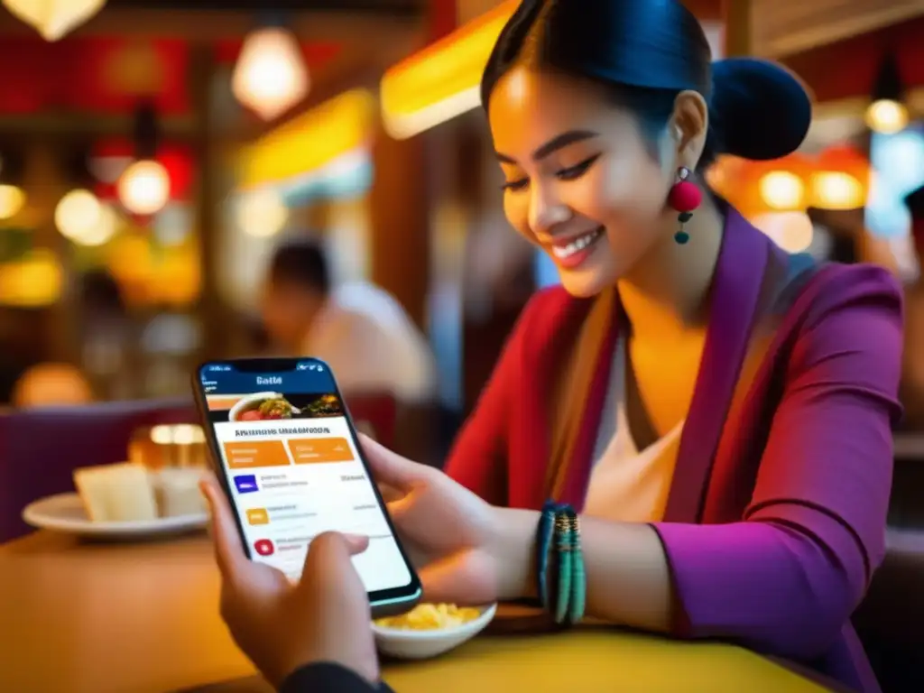 Un viajero estudiando menú en restaurante Consejos para evitar gastos inesperados en viajes: viajero estudiando menú y comparando precios en restaurante vibrante