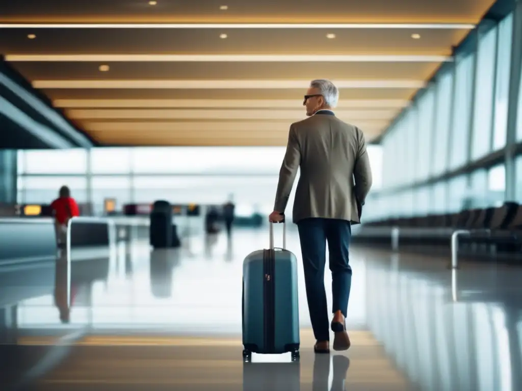 Viajero confiado con maleta ligera Viajar con equipaje ligero: viajero seguro y moderno en aeropuerto, con maleta sleek y ligera