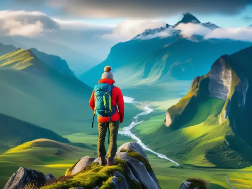 Maduro viajero disfrutando paisaje Viajero maduro en la cima de una montaña, paisaje impresionante - Testimonios viajeros maduros superación