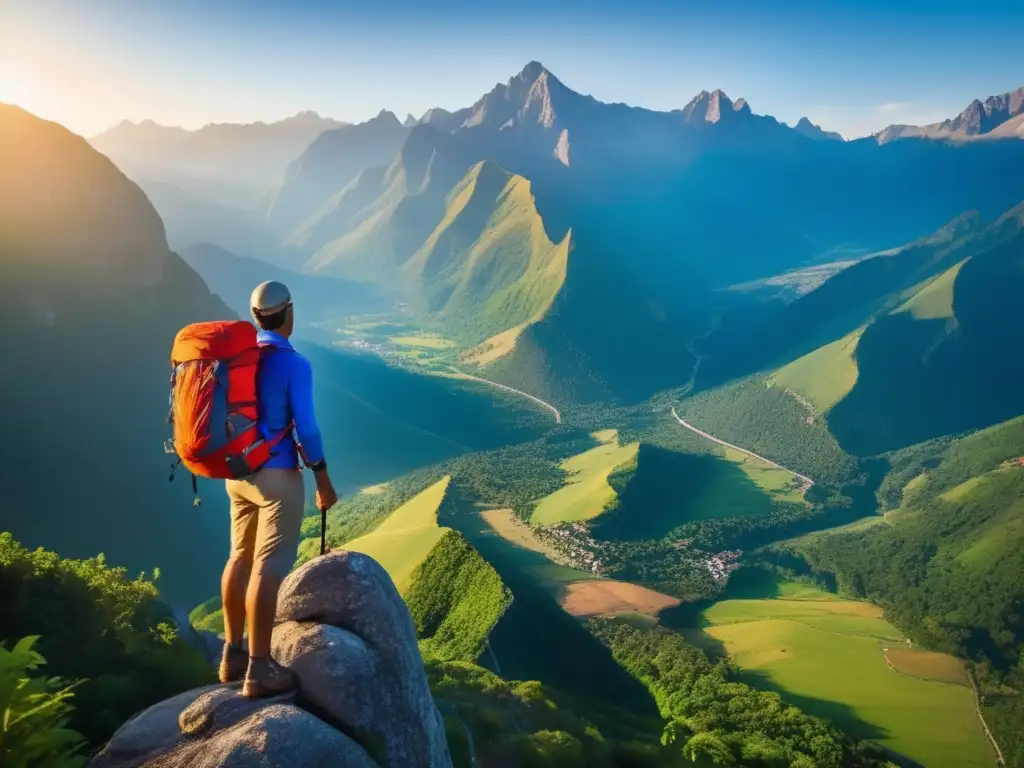 Viajero maduro ante majestuosos paisajes Viajero maduro superando desafíos en majestuosa montaña