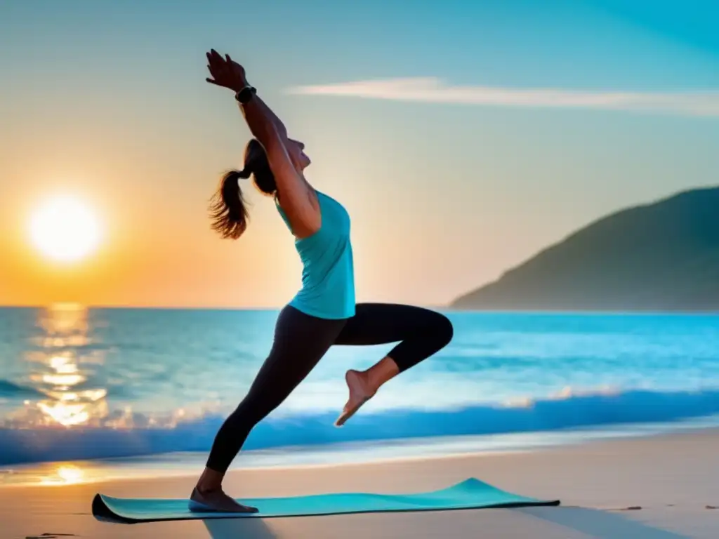Fitness y relajación en la playa Viajero maduro en yoga en la playa - Ejercicios para viajeros maduros