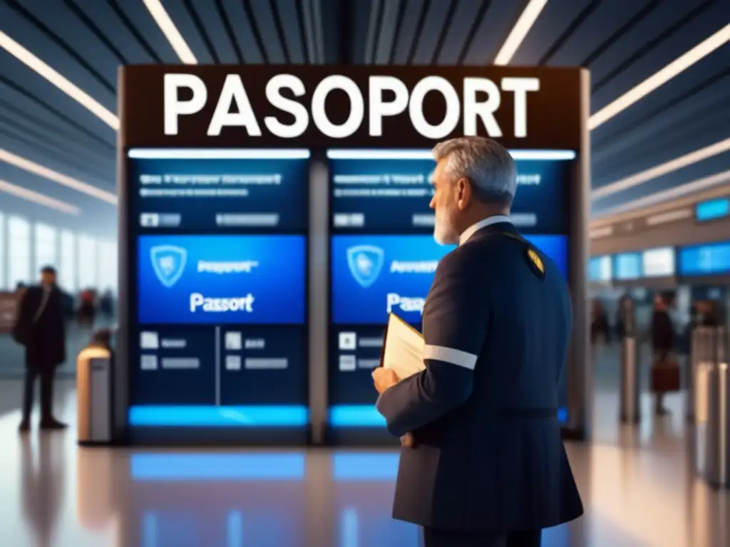 Viajero maduro en control de pasaportes: Documentación y visados destacados
