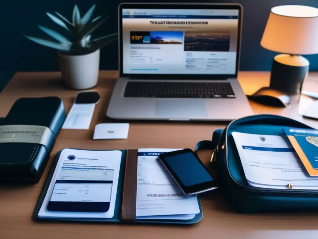 Viajero organizando documentos Organización eficiente de documentos y visados para viajes