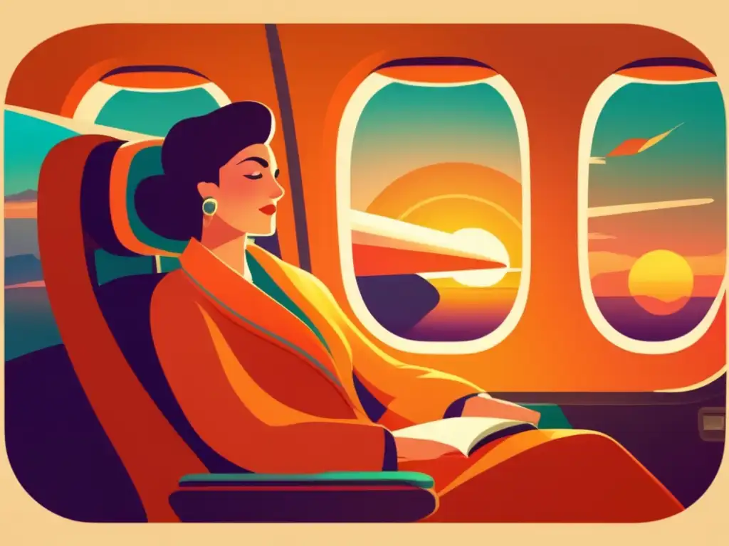 Viaje relajado en avión Un viajero maduro disfrutando de un vuelo cómodo y lujoso, con consejos para evitar el jet lag