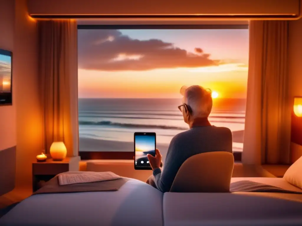 Viajero senior disfrutando la vista y protegiendo sus dispositivos Consejos: Protege dispositivos electrónicos seniors en viaje