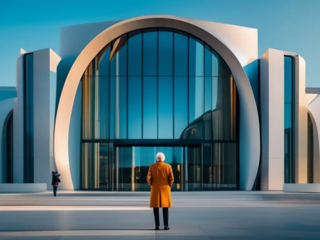 Senior admirando el arte en entrada de museo Museos para viajeros seniors: guía cultural