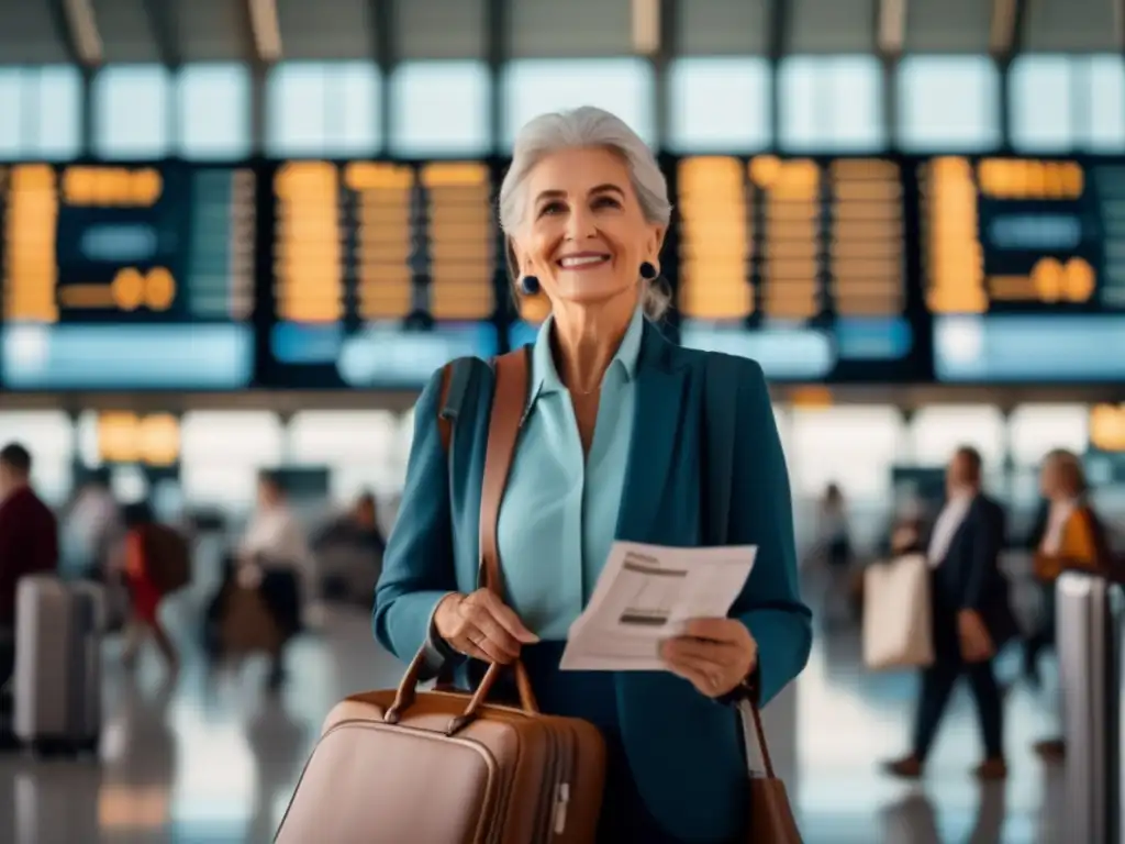 Viajero senior listo para explorar Viajero senior con documentos necesarios para un viaje emocionante
