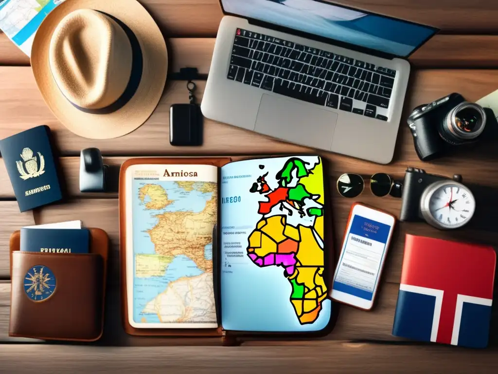 Preparación meticulosa del viajero senior Senior traveler preparando viaje a Sudamérica con guía de seguridad para viajeros seniors