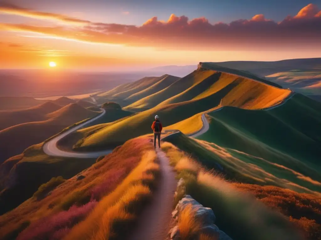 Viajero maduro en el borde del acantilado Viajar solo en la madurez: un viajero en un acantilado, paisaje impresionante, colores vibrantes, libertad y serenidad
