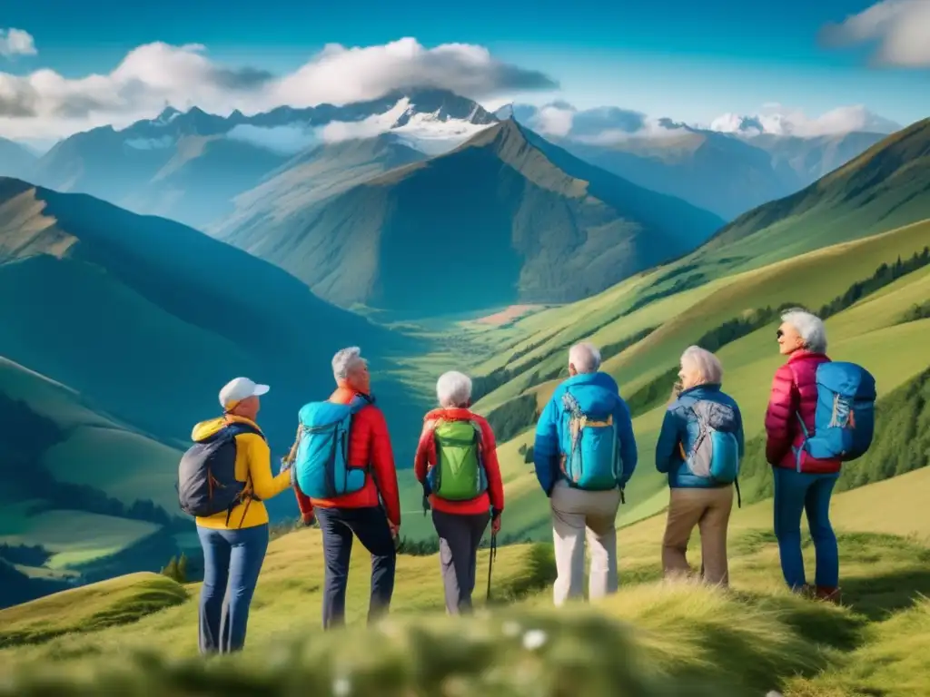 Grupo de viajeros maduros disfrutando de la naturaleza Viajeros maduros saludables disfrutando de paisajes impresionantes