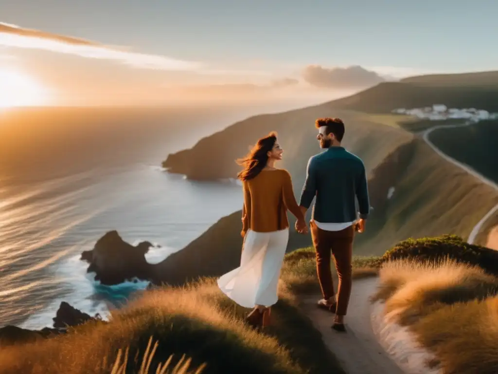 Pareja mayor disfrutando del paisaje Descubriendo el ritmo perfecto del viajero maduro en un acantilado con impresionante vista al mar