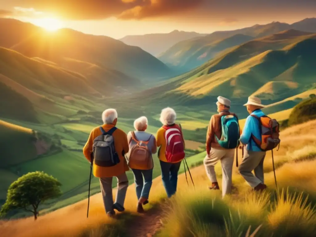 Viajeros seniors felices explorando un destino pintoresco (50 caracteres) Grupo de adultos mayores felices explorando un destino vibrante