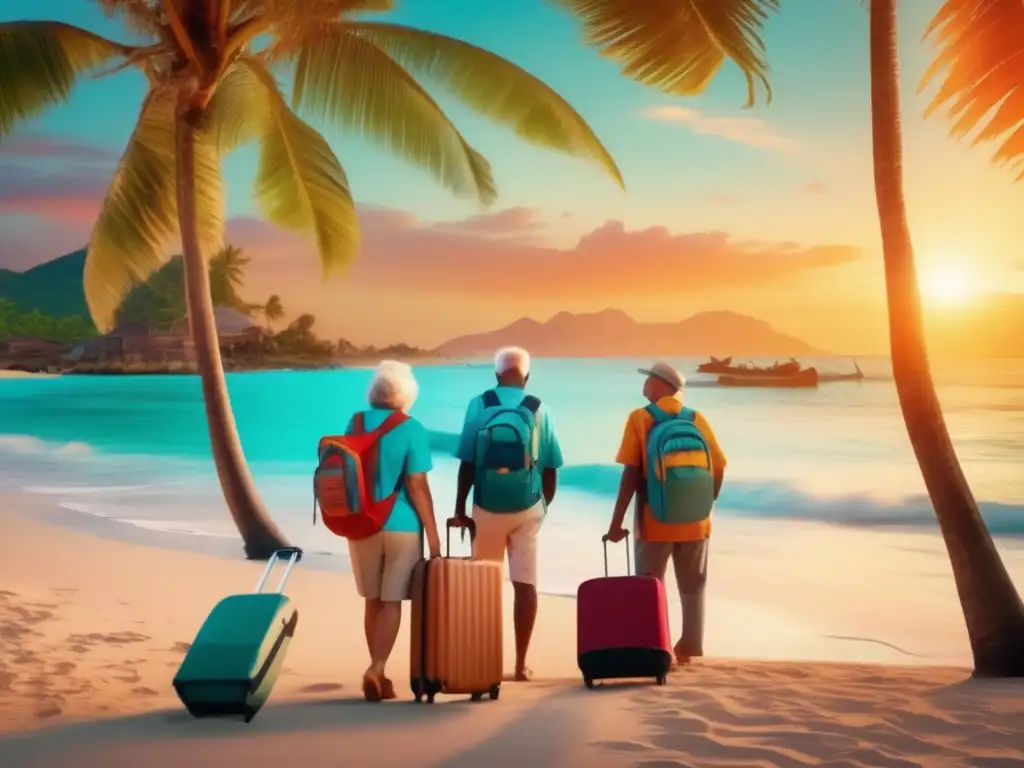 Seniors felices en playa al atardecer Seguros de viaje para mayores: cobertura completa y exclusiva