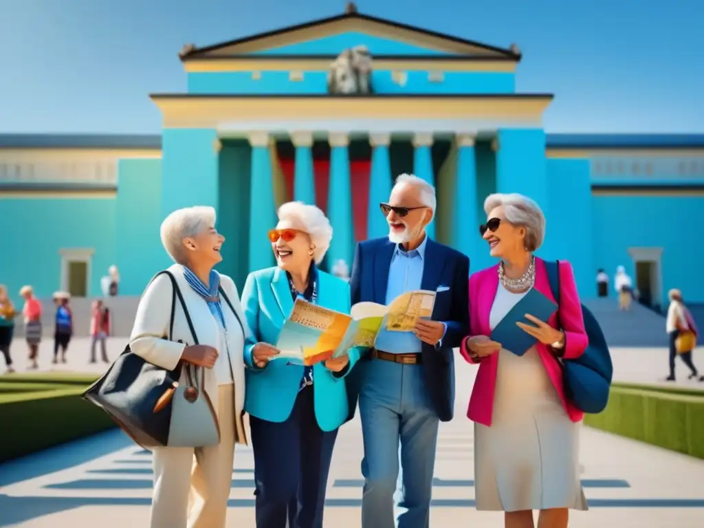 Grupo de adultos mayores explorando el arte Viajes de arte para personas mayores