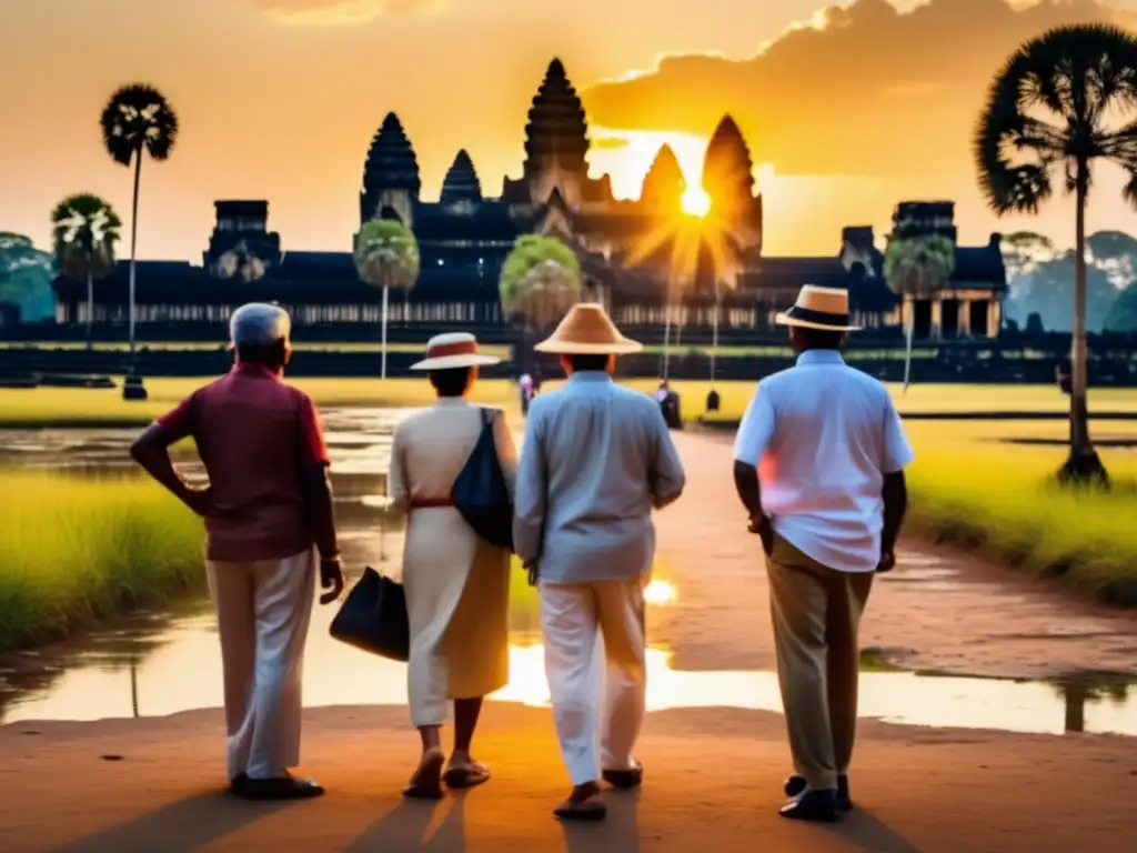 Grupo de viajeros mayores en Angkor Wat, Camboya Experiencias de viaje senior en el sudeste asiático en Angkor Wat, Cambodia