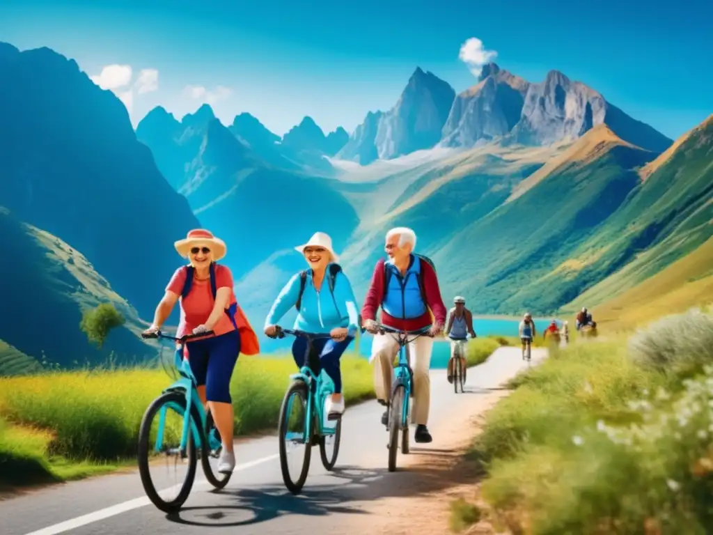 Viajeros seniors felices explorando destino vibrante Grupo de adultos mayores felices y activos explorando un destino vibrante y pintoresco