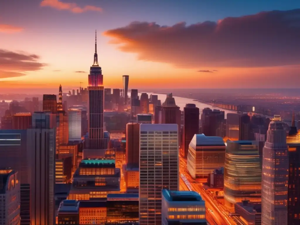 Ciudad vibrante al atardecer Destinos lingüísticos para adultos mayores en una vibrante ciudad al atardecer