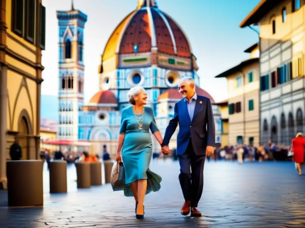 Pareja de ancianos disfrutando de Florencia Pareja mayor disfrutando de un viaje lingüístico en Florencia (Viajes lingüísticos para jubilación enriquecedora)