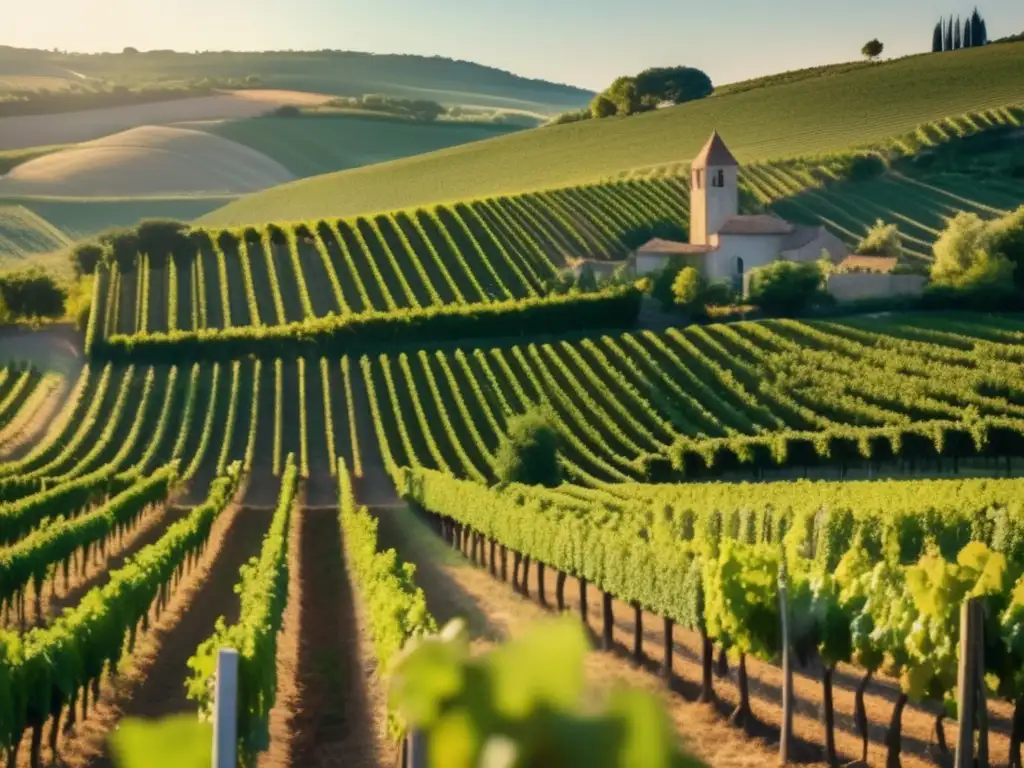 Experiencia de cata de vinos para mayores en viñedo Catas de vino para viajeros seniors en Francia: una imagen 8k ultradetallada de un hermoso viñedo en el campo francés, con filas de uvas ordenadas y bañadas por la cálida luz del sol