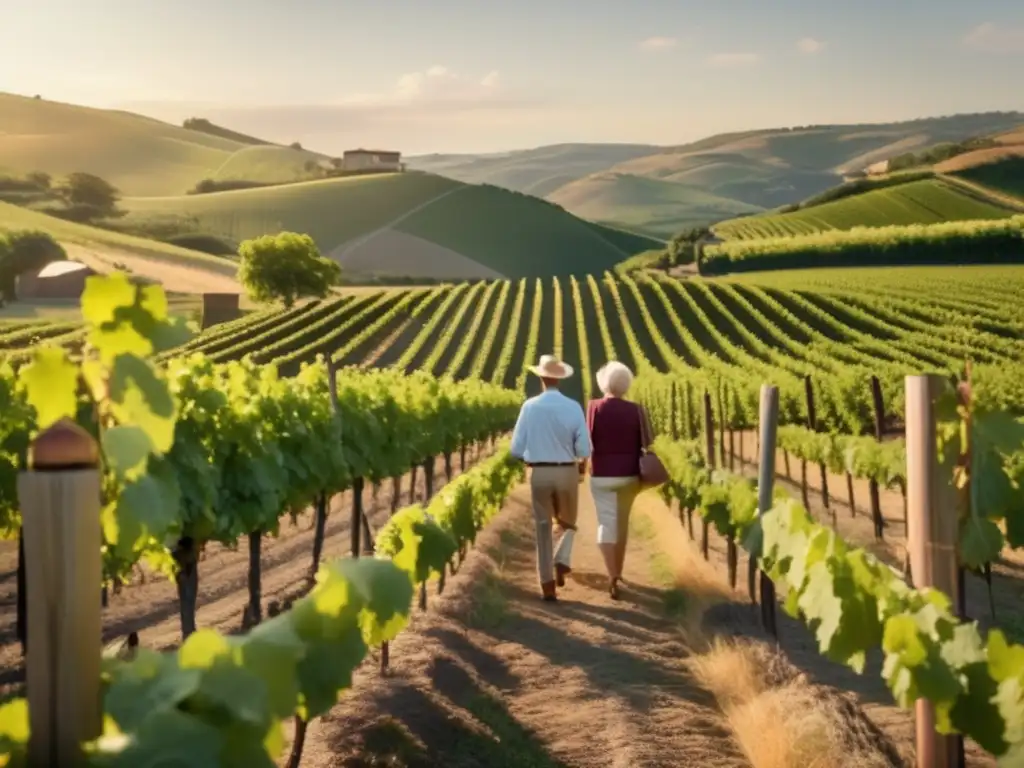 Rutas vinícolas ecológicas para mayores en un hermoso viñedo rodeado de naturaleza y colinas verdes
