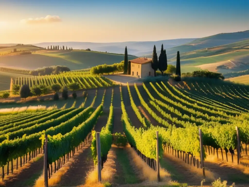Paisaje idílico en viñedo de Toscana Experiencias enoturismo en Toscana, Italia: viñedo pintoresco de 8k con colinas, viñedos y paisaje sereno