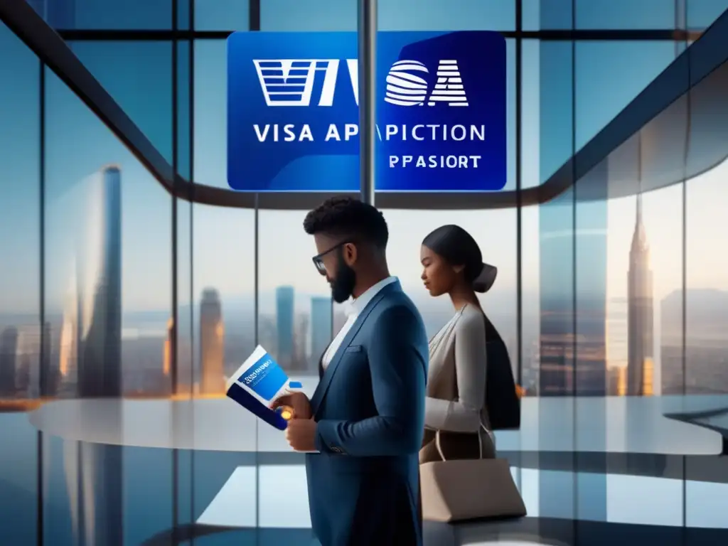 Persona segura en moderno centro de visas Persona confiada frente a moderno centro de solicitud de visa - Pasos para solicitar visado maduros