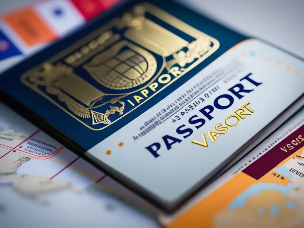 Pasaporte moderno con sellos de visa detallados Consejos para solicitar visados: Pasaporte abierto con sellos detallados de visas de diferentes países