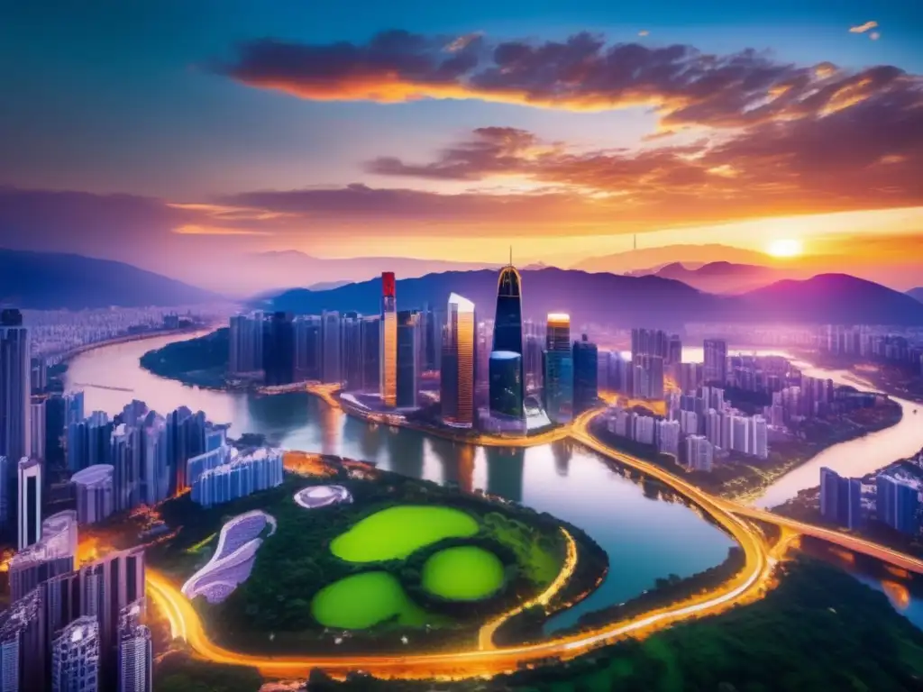 Ciudad vibrante al atardecer Ciudad vibrante al atardecer: Mentalidad positiva en los viajes